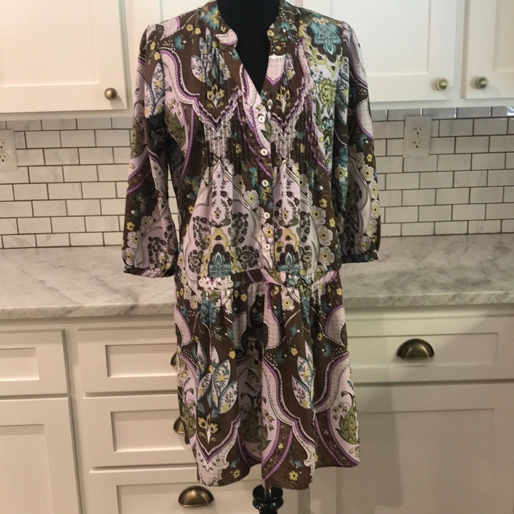Ellison Dress Womens Large Brown Floral Print Bohemian Silky Paisley‎